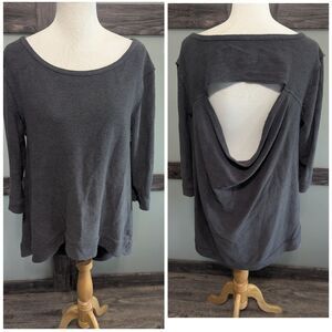 Free People Grey Open Scoop Back Crew Neck Charcoal Size M